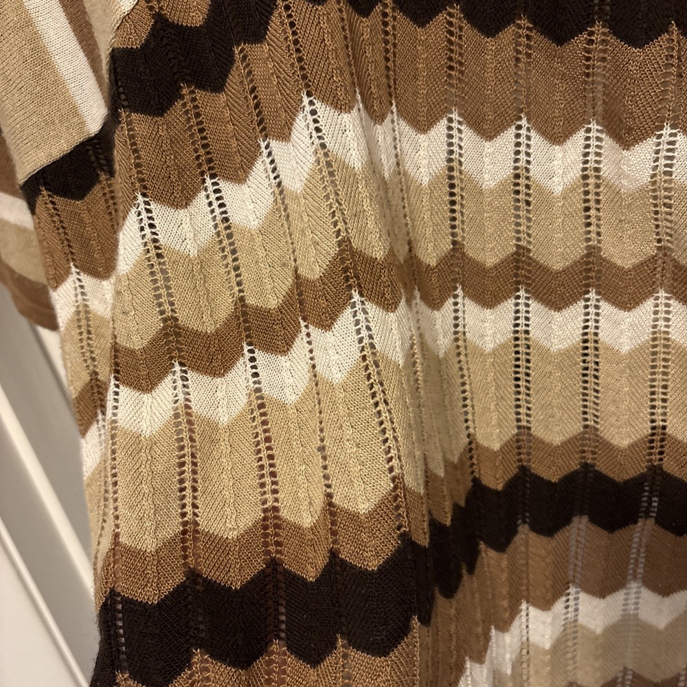 Deep V Knit Wide Sleeve Chevron Striped Mod Retro Boho Shirt Top Y2K Layering 2X - Picture 5 of 6